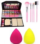 LIP CHIC GLOW Tya 6155 Makeup kit with 5 Pieces Makeup Brushes Set and 2 Pieces Blender Puff Combo - Multicolor - (Pack of 8)