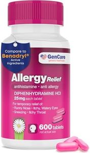 GenCare - Allergy Relief Medicine | Antihistamine Diphenhydramine 25mg (600 Tablets Per Bottle) Value Pack | Relieve for Itchy Eyes, Sneezing, Runny Nose | Seasonal or Indoor & Outdoor Allergies