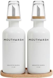 White Glass Mouthwash Dispenser for Bathroom by Brighter Barns - Mouth Wash Dispensers w/Stainless Steel Spout, Mouthwash Cup - Minimalist Bathroom Decor for Hotel, Spa, Dental Office (White, 2 Pack)