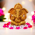 ascension Handcrafted Ganesha Beautiful Lord Ganesha Idol Figurine Showpiece Sculpture Hindu Polyresin Car Dashboard Ganesh Ji Statue Brown