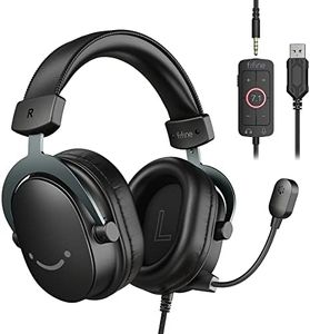 FIFINE PC Gaming Headset, USB Headset with 7.1 Surround Sound, Detachable Microphone, Control Box, 3.5mm Headphones Jack, Over-Ear Wired Headset for PS5/Xbox/Switch, Black-AmpliGame H9