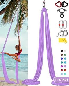 Aerial Silks Yoga Hammock Kit (11 Yards) Durable Silk Aerial Dance Flying Swing, Yoga Starter Kit for Home, Antigravity Inversion with Certified Hardware & Guide, for All Levels (Lavender)