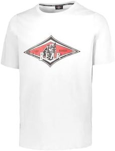 Bear MC Men's T-Shirt Crew Neck Print Logo Contrast Surfboard, White, L