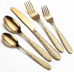 Gold Hammered Silverware Set, 40-Piece Heavy Duty Stainless Steel Flatware Sets for 8, Food-Grade Cutlery Set for Home Restaurant, Mirror Polished, Dishwasher Safe