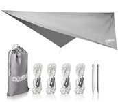 Foxelli Rain Fly â€“ Portable Waterproof Lightweight Rain Tarp Shelter - Easy Set Up - RipStop Polyester Canopy Cover with Extra Long Guy Lines & Stakes - Perfect Sunshade Tent for Hammock & Camping