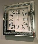 DEENZ SQUARE LOOSE DIAMANTE MIRRORED WALL CLOCK CRUSHED JEWEL ROMAN NUMBER GLASS CLOCK 35CM