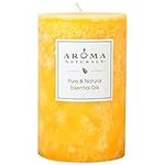 Aroma Naturals Lavender & Tangerine Essential Oil Scented Pillar Candle, Relaxing, 2.5 inch x 4 inch