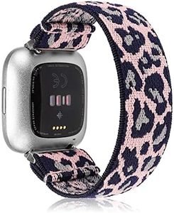 TOYOUTHS Elastic Band Compatible with Fitbit Versa/Versa 2 Scrunchie Bands Fabric Nylon Sport Stretchy Strap Fashion Versa Lite Special Edition Wristband Women Men (Blue Pink Leopard, Large)