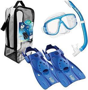 TUSA Sport Adult Platina Hyperdry Mask, Snorkel, & Fins Travel Set, Clear Blue, Medium