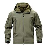 TACVASEN Men Windproof Softshell Tactical Hoodie Fleece Hunting Jacket Coat Army Green,L