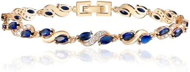 Richapex Tennis Bracelet for Women 18K Gold Plated Elegant Trendy Blue Stones Leaf Bracelet Jewelry with Cubic Zirconia (Blue)