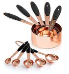 Kiwilon Stainless Steel Measuring Cups and Spoons - 10 Pieces | in Shiny Copper Color | Ideal for Baking for Dry and Liquid Ingredients | with Hanging Hole