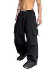 OYOANGLE Men's Cargo Pants Elastic Waist Flap Pockets Hip Hop Baggy Harem Pants Black XL