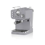 Swan SK22110GRN Retro Espresso Plastic Coffee Machine with Milk Frother, Steam Pressure Control, 1.2L Detachable Water Tank, 1100W, Retro Grey