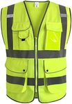 XIAKE 9 Pockets Class 2 High Visibility Reflective Safety Vest Men Women Waistcoat Construction Vest Zipper Front(Yellow,Large)