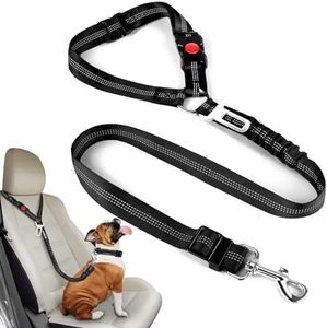 Dog Seat Belt, Dog Cat Seat Belt Harness, Dog Safety Seat Belt Strap for Vehicle Headrest Restraint (Black)