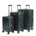 Rocklands London® Vintage Suitcase 4 Wheel Spinner TSA Approved Lock- PC Hard Shell Luggage Aluminium Handle (Dark Green, Full Set /3pcs (S+M+L))