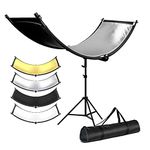 LimoStudio 70 x 24 inch / 5.8 x 2.1 ft. [4 Color in 1] Extra Heavy Duty Clamshell Lighting Reflector Diffuser Kit, Curved Shape Large Reflector & Tripod Stand in White, Black, Silver, Gold, AGG2809