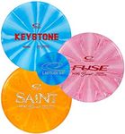 Latitude 64 Retro Burst Disc Golf Set, Outdoor Games, Men & Women Frisbee Starter Set, Saint Fairway Driver, Fuse Midrange & Keystone Disc Golf Putter, 3 Pack