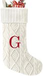 Yoochee 21 Inches Knitted Christmas Stockings with Initials, Large White Custom Monogram Embroidery Christmas Stockings with Letter, Personalized Xmas Decoration for Holiday Family Party-G