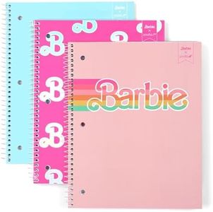 Yoobi Barbie X College Ruled Spiral Notebook Set – 3-Pack of 1 Subject Notebooks, Pink, Blue & Peach Barbie Designs – 100 Perforated 3-Hole Punched Sheets, For School, Office & Home – 10.5” x 8”