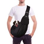 SlowTon Dog Carrier Sling, Thick Padded Adjustable Shoulder Strap Dog Carriers for Small Dogs, Puppy Carrier Purse for Pet Cat with Front Zipper Pocket Safety Belt Machine Washable (Black M)