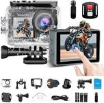 CANKETEC Action Camera 5K30FPS, 48MP Ultra HD Underwater Camera EIS WiFi Remote Control Dual Touchscreens Sport Cameras with 32GB SD Card, Microphone and Helmet Mount Accessories Kits