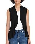 Xeoxarel Women's Sleeveless Cardigan Open Front Draped Vest Lightweight Asymmetric Hem Black XL