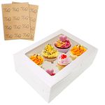 24 Packs White Cupcake Boxes 6 Holes with Window (6.3x9.45x3 Inches), Rectangle Cup Cake Boxes for Cupcakes Muffins Desserts, Suitable for Home Baking, Party, Wedding, Christmas, halloween, Cake Shop