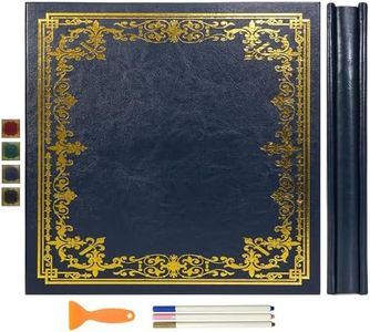 Vienrose Large Self-Adhesive Album Artificial Leather Cover Scrapbook Album 13.19"x12.8" Vintage Printed Memory Book DIY 120 Blank Pages with Three Metallic Pens, Navy Blue