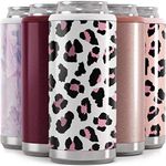 Maars Skinny Can Cooler for Slim Beer & Hard Seltzer | Stainless Steel 12oz Koozy Sleeve, Double Wall Vacuum Insulated Drink Holder - White Leopard