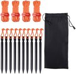 TRIWONDER Aluminum Tent Stakes Pegs & Reflective Guylines with Tent Cord Tensioners for Camping, Hiking, Backpacking (Orange)