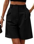 Hotouch Women's Shorts 2024 Lounge Shorts Casual High Waisted Pleated Business Casual Work Shorts with Pockets Black L