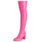 girgod Thigh High Boots for Women Sexy Pointed Toe Over The Knee Boots Cosplay Dance Party Patent Leather Chunky Heels GOGO Knee High Boots, Rose Pink, 8.5