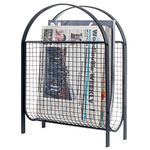 MyGift Mid-Century Design Magazine Rack, Matte Black Tone Metal Mesh Freestanding Magazine Organizer Holder Sling