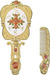 Nerien Vintage Rose Metal Mirror Comb Set Antique Hand Held Vanity Mirror Comb Set Gold