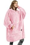 Catalonia Oversized Wearable Blanket Hoodie Sweatshirt, Comfortable Sherpa Lounging Pullover for Adults Men Women Teenagers Wife Girlfriend Pink