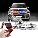 Sidaqi 4 in 1 16LED Red&Blue Emergency Strobe Lights for Vehicles with Wireless Remote Control Police Lights for Car,Flashing Warning Grille Lights for Truck Motorcycle Vehicle 12V