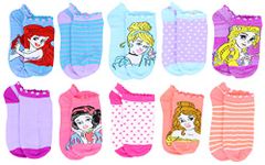 Disney Little Girls Princess 10-Pack No Show Character Socks, Shoe Size 10-4