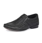 HITZ Men's Black Leather Slip-On Semi-Formal Shoes - 7