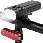 Tellegante Bike Lights Front and Back, 8000 Lumens Super Bright 8LED Bicycle Light 6400mAh USB C Rechargeable, Power Display & 5 Lighting Modes, Waterproof Bike Lights Set for Road Mountain