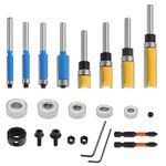 16Pcs 1/4 Inch Shank Flush Trim Router Bit Set Top Bearing Router Bit Straight Flush Trim Tools for Trim Shelf Edging Drawer, Professional Woodworking Milling Tools
