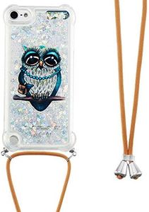 Mobile Phone Chain Case for iPod Touch 5/6/7, Glitter Quicksand Creative Flowing Liquid Floats Silicone Case with Lanyard Mobile Phone Cord Strap Chain for iPod Touch 5, YB GS Owl