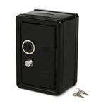 Frcctre Kids Safe Bank, Money Box with Coin Tray, Mini Locker Small Safe Storage Box Piggy Bank with Combination Lock and Key, 7" H x 4.7" Lx 3.9" W, Black