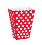 Ruby Red Polka Dot Paper Treat Boxes (20cm x 15cm) Pack of 8 - Stylish Party Favor Packaging for Celebrations & Events