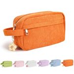 Fycyko Toiletry Bag for Women and Men Portable Travel Wash Bag Corduroy Toiletries Accessories Cosmetic Organizer Bag Gym Shaving Shower Bathroom Bag Dopp Kit Make Up Bag with Handle - Orange