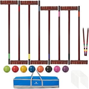 SpeedArmis 8 Players Deluxe Croquet Set with 35In Deluxe | 32In Regulation Size Rubber Wood Mallets, Colored PE Ball, Wickets, 24In End Stakes - Lawn Backyard Game Set for Teens/Adults/Family