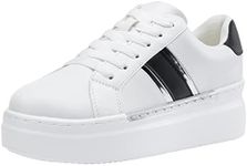 Jeossy Women's Platform Chunky White Black Casual Sneakers, 8028 Trendy Sneakers So Light Weight, Lace Up Walking Shoes with Arch Support,Memory Foam So Soft, Size 9M US(DJY8028 whiteblack 09)