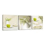 Wieco Art Elegant Life Canvas Prints Wall Art Grace Flowers Pictures Photo Paintings for Bedroom Bar Home Decorations Modern 3 Panels Stretched and Framed Decorative Green Floral Giclee Artwork