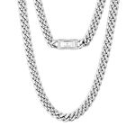 KRKC&CO 8mm Cuban Link Chains 18K Gold Plated Stainless Steel Anti-Tarnish Anti-Allergies Hip Hop Miami Rapper Chain Necklace for Men Homme (Satin Silver, 20)